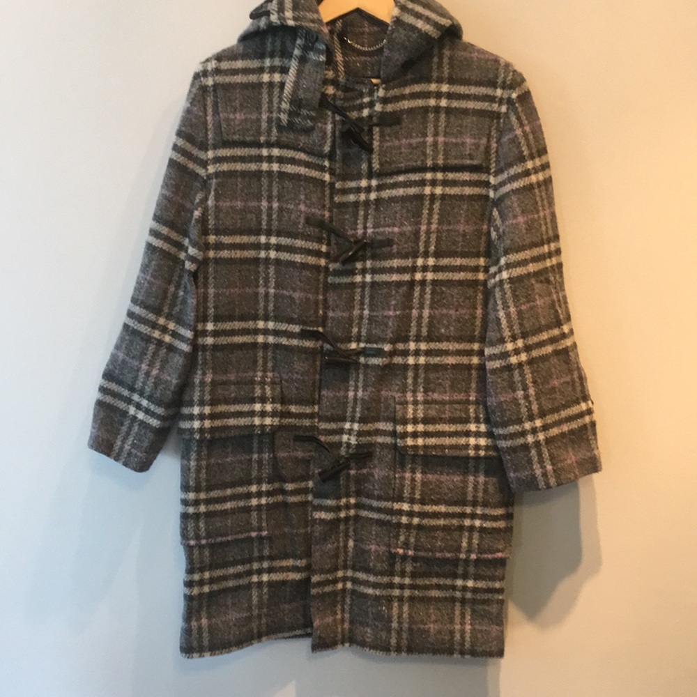 Burberry London grey checkered coat with hood